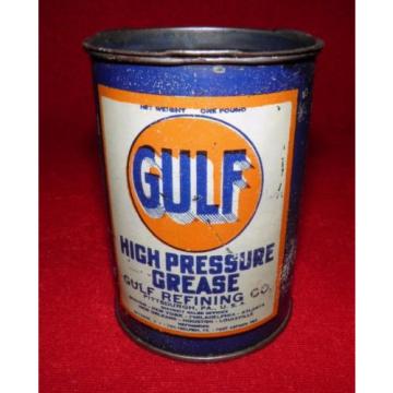 ca. 1938 GULF HIGH PRESSURE GREASE METAL CAN IN STELLAR CONDITION EMPTY