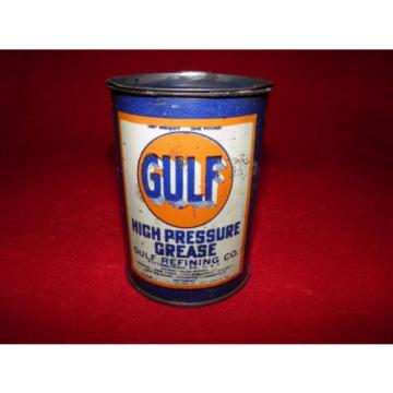 ca. 1938 GULF HIGH PRESSURE GREASE METAL CAN IN STELLAR CONDITION EMPTY