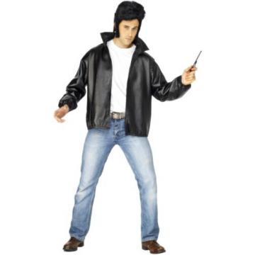 Adult Men&#039;s Black Licensed Grease T-Bird Jacket fancy Dress Costume