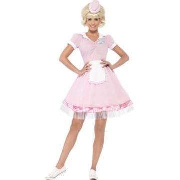 50s American Diner Girl Costume Womens Ladies Grease Waitress Fancy Dress Outfit