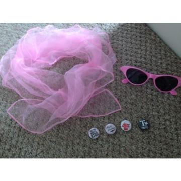 Pink Ladies Grease Fancy Dress Including Jacket, Neckerchief, Glasses And Badge