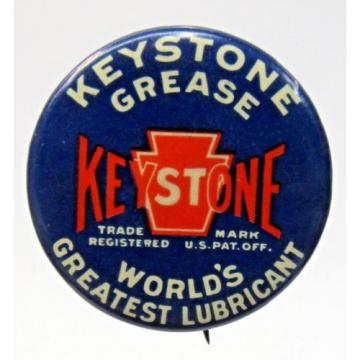 c. 1900 KEYSTONE GREASE LUBRICANT 1.25&#034; celluloid pinback button w/ backpaper +