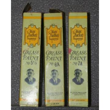 3 VINTAGE MAX FACTOR THEATRICAL MAKE UP SUPREME GREASE PAINT #5 1/2 #6A #7A USED