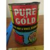Pure as gold wheel Grease lube oil metal can vtg petroleum gas collectible car