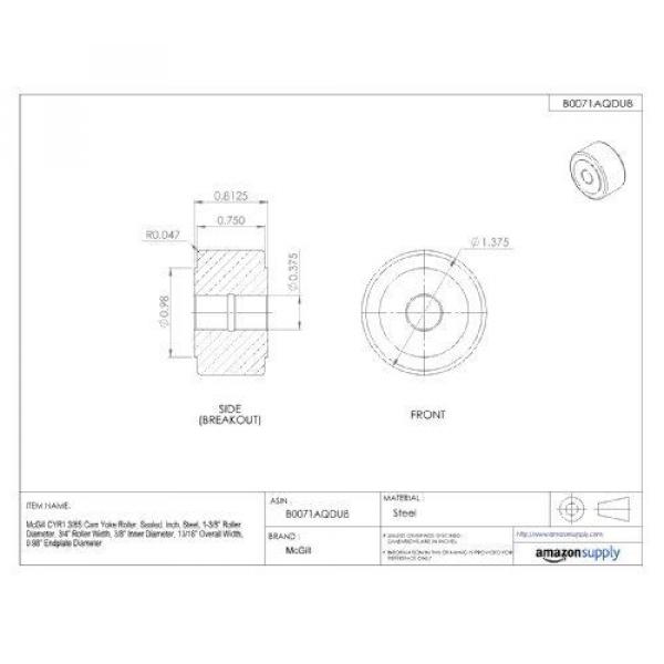 McGill CYR1 3/8S Cam Yoke Roller, Sealed, Inch, Steel, 1-3/8&#034; Roller Diameter, #2 image