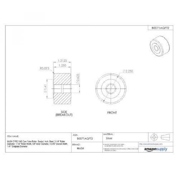 McGill CYR2 1/4S Cam Yoke Roller, Sealed, Inch, Steel, 2-1/4&#034; Roller Diameter, #2 image