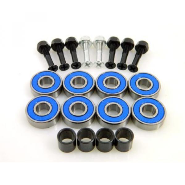 8 pc ABEC 7 ABEC 9 Skateboard 608 Bearings + Spacers + 1&#034; Hardware, Multi Colors #4 image