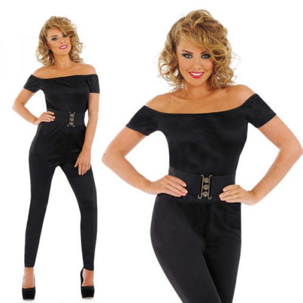 Ladies Black Sandy D Fancy Dress Costume 50S High School Grease Outfit UK 8-30 #1 image