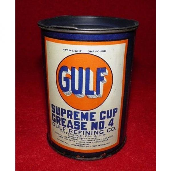 1938 ca. VINTAGE GULF SUPREM CUP GREASE #4, VERY CLEAN AND NICE METAL CAN, GAS #2 image