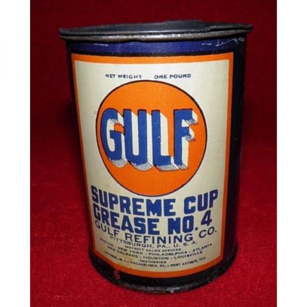 1938 ca. VINTAGE GULF SUPREM CUP GREASE #4, VERY CLEAN AND NICE METAL CAN, GAS #4 image