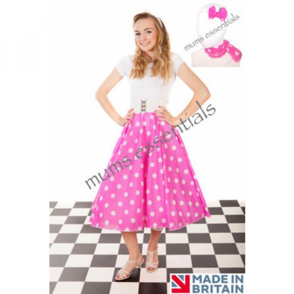 Adult 1950&#039;s GREASE Style UK MADE Polka Dot 24&#034; Long Skirt Scarf/Bow costume #1 image