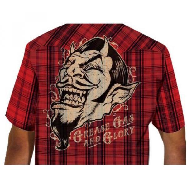 Lucky 13 shirt plaid button up devil head grease gas glory rockabilly western #1 image