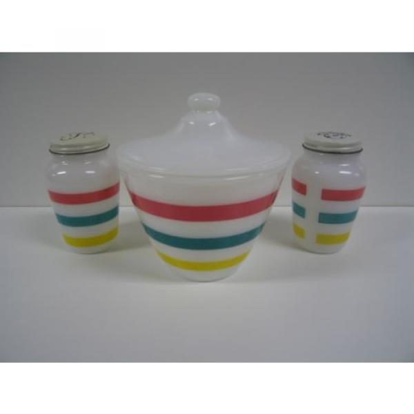 Vintage Fire King Range Set. Grease Bowl w/ Lid, Salt &amp; Pepper Shakers. #1 image