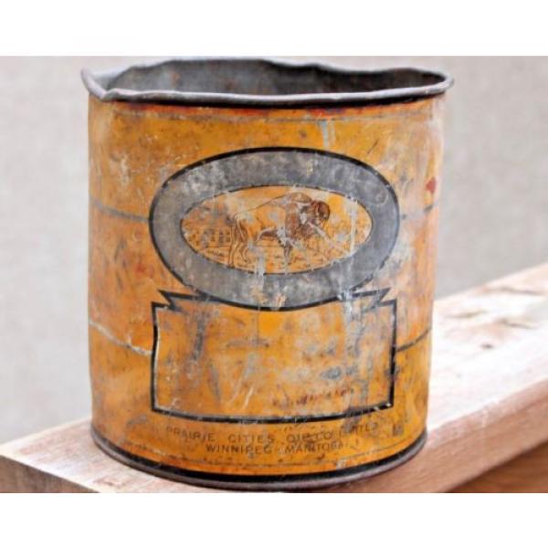 Antique Prairie City Winnipeg BUFFALO Oil Tin Can Grease Pail #1 image