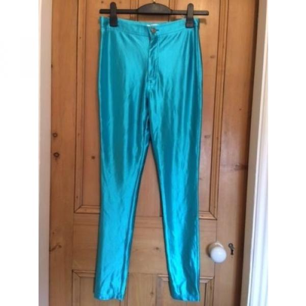Aqua shiny trousers jeans jeggings leggings size 12 Grease Rave Neon Alternative #1 image