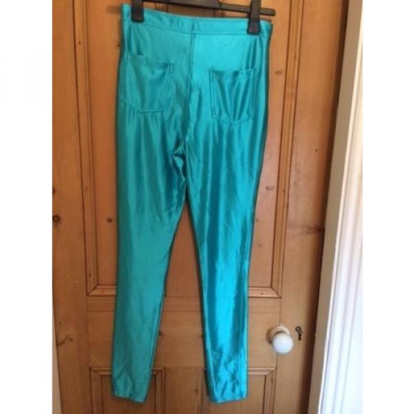 Aqua shiny trousers jeans jeggings leggings size 12 Grease Rave Neon Alternative #2 image