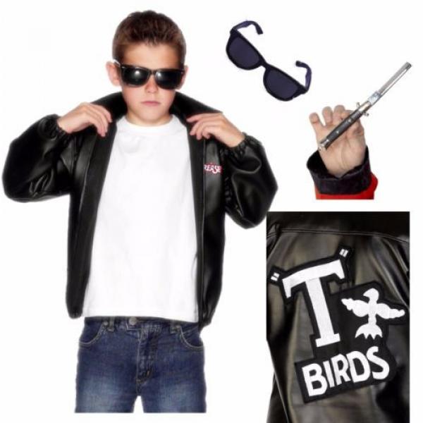 Boys Grease T Birds 50s Jacket Glasses Comb Fancy Dress Costume age 7-9 10-12 #1 image