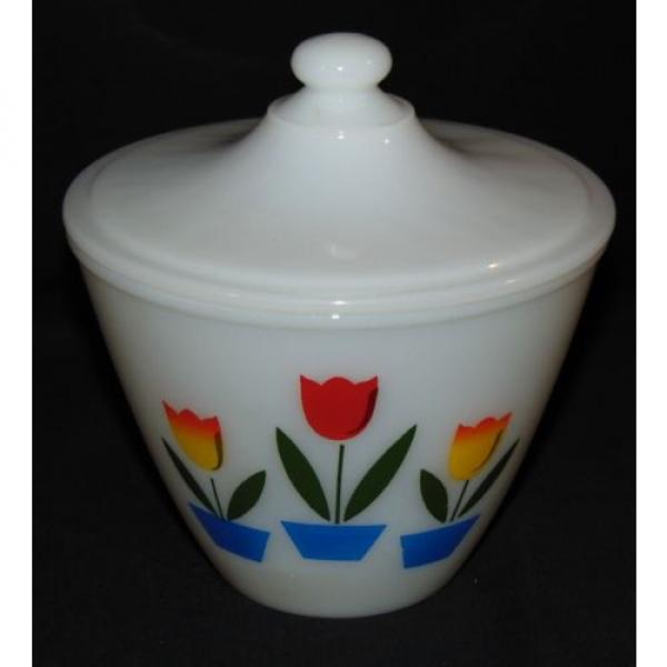 Fire King WHITE w/TULIPS *5 3/4&#034; GREASE JAR w/ LID* #2 image