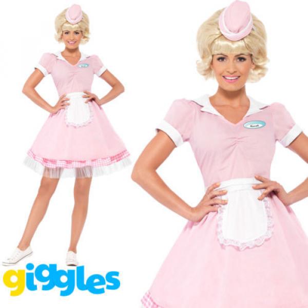 50s American Diner Girl Costume Womens Ladies Grease Waitress Fancy Dress Outfit #1 image