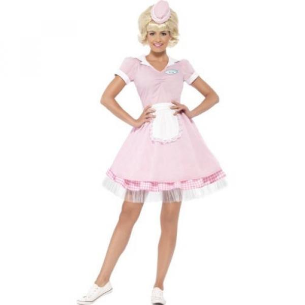 50s American Diner Girl Costume Womens Ladies Grease Waitress Fancy Dress Outfit #2 image