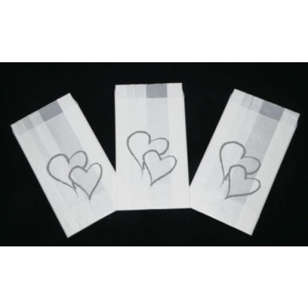 100 SILVER PRINT HEART WHITE WEDDING ANNIVERSARY CAKE BAGS GREASE PROOF GRADE #1 image