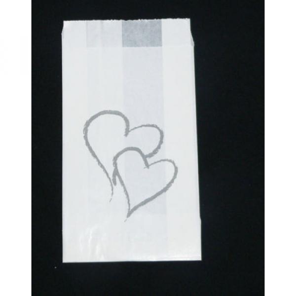 100 SILVER PRINT HEART WHITE WEDDING ANNIVERSARY CAKE BAGS GREASE PROOF GRADE #2 image