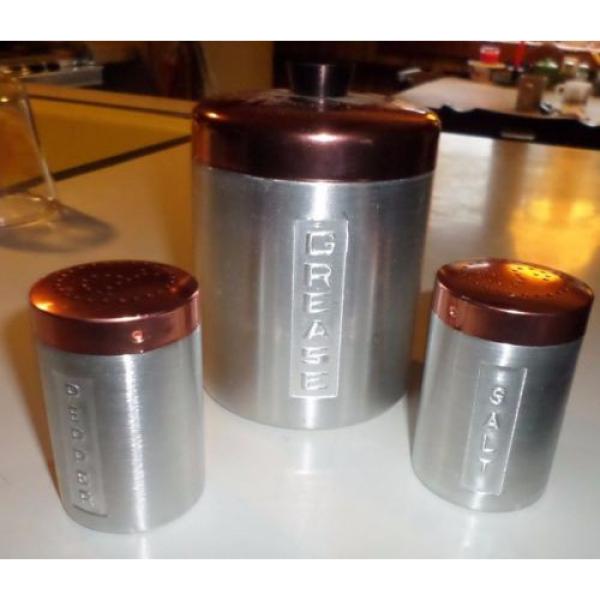 3 PIECE ALUMINUM CANISTER SET, SALT, PEPPER, GREASE CAN, #1 image