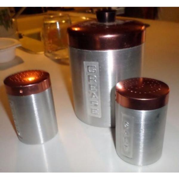 3 PIECE ALUMINUM CANISTER SET, SALT, PEPPER, GREASE CAN, #4 image