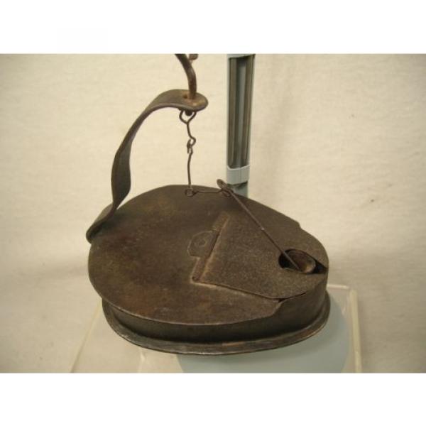 Antique Hanging Iron Betty Grease Lamp w/Pick Large 5&#034; Chamber 11 1/2&#034; #2 image