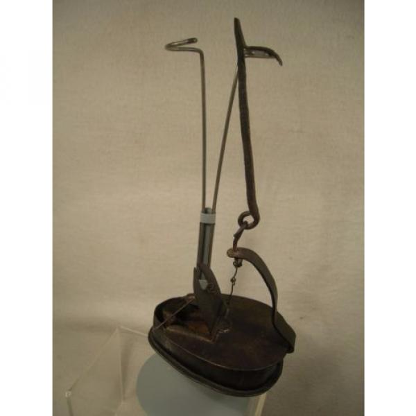 Antique Hanging Iron Betty Grease Lamp w/Pick Large 5&#034; Chamber 11 1/2&#034; #4 image