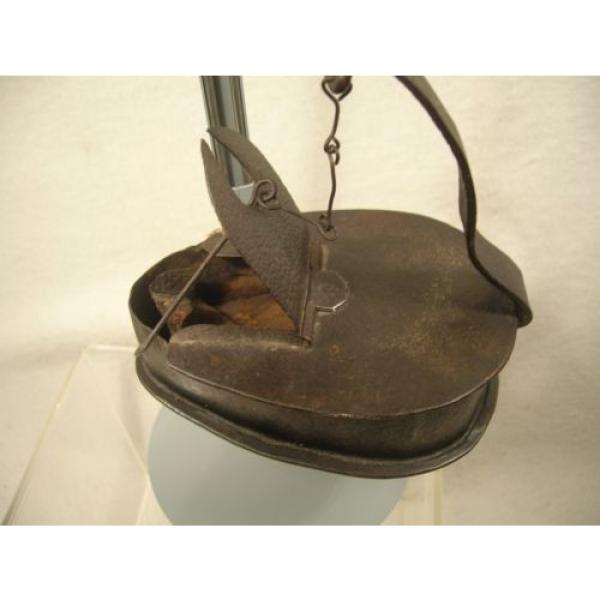 Antique Hanging Iron Betty Grease Lamp w/Pick Large 5&#034; Chamber 11 1/2&#034; #5 image