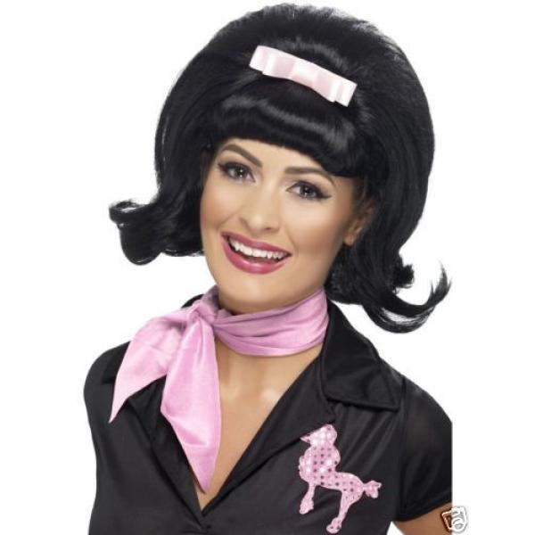 Ladies 1950s Flicked Beehive Wig 50s Housewife Grease Fancy Dress Costume Adult #2 image