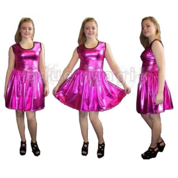 METALLIC SHINY PVC PINK BLACK GREASE WETLOOK ROCKABILLY SWING DRESS RAVE CYBER #1 image