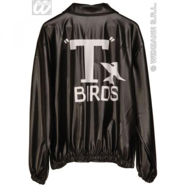 Mens Black Jacket Leatherlook Costume for Grease T Birds 50s Fancy Dress #2 image