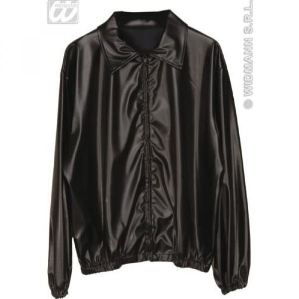 Mens Black Jacket Leatherlook Costume for Grease T Birds 50s Fancy Dress #3 image