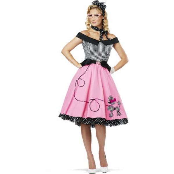 Womens 50&#039;s Style Cute Poodle Skirt Grease Halloween Outfit Dance Dress Costume #1 image