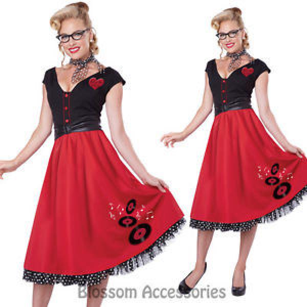 CL162 Rock and Roll Sweetheart Womens 50s 60s Grease Fancy Dress Costume Outfit #1 image